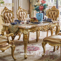 solid oak wood European style gold dining set with 6 chairs